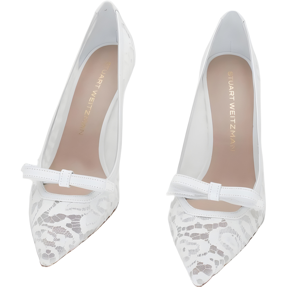 Stuart Weitzman Felicity Bow 85 Pump Basic White GAD Garden Lace Size 7.5B - Picture 5 of 6